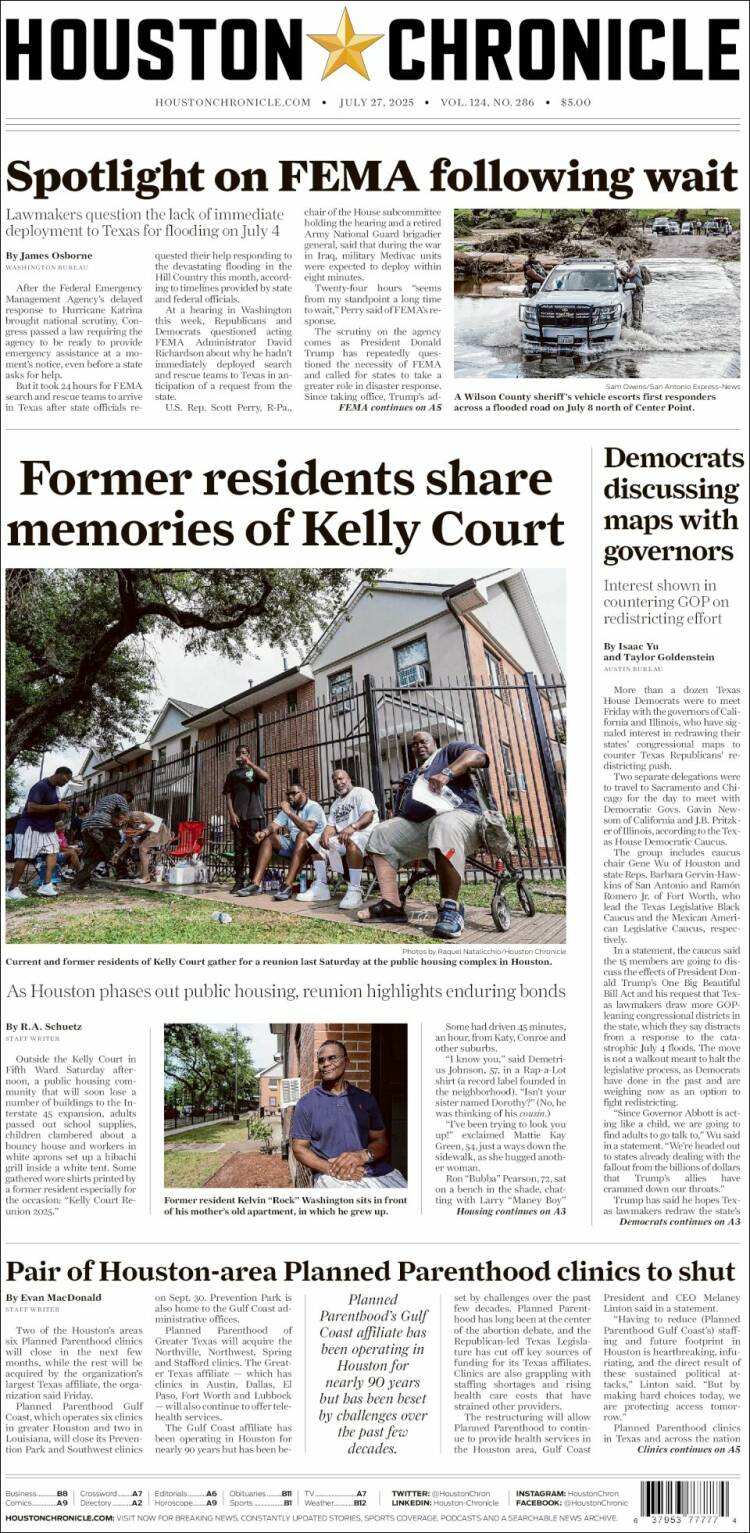 Portada de Houston Chronicle (USA)