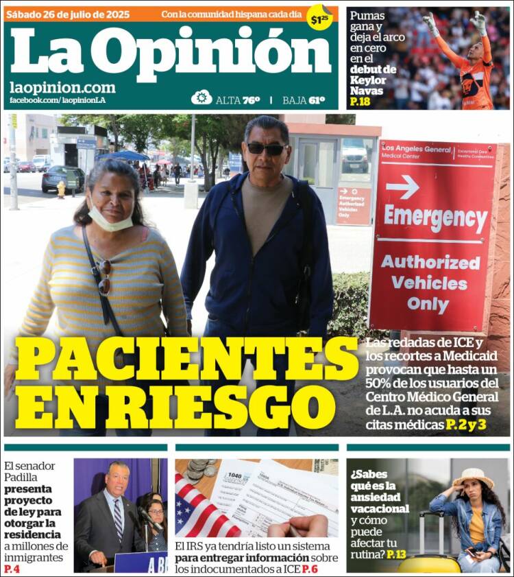 Portada de La Opinión (USA)