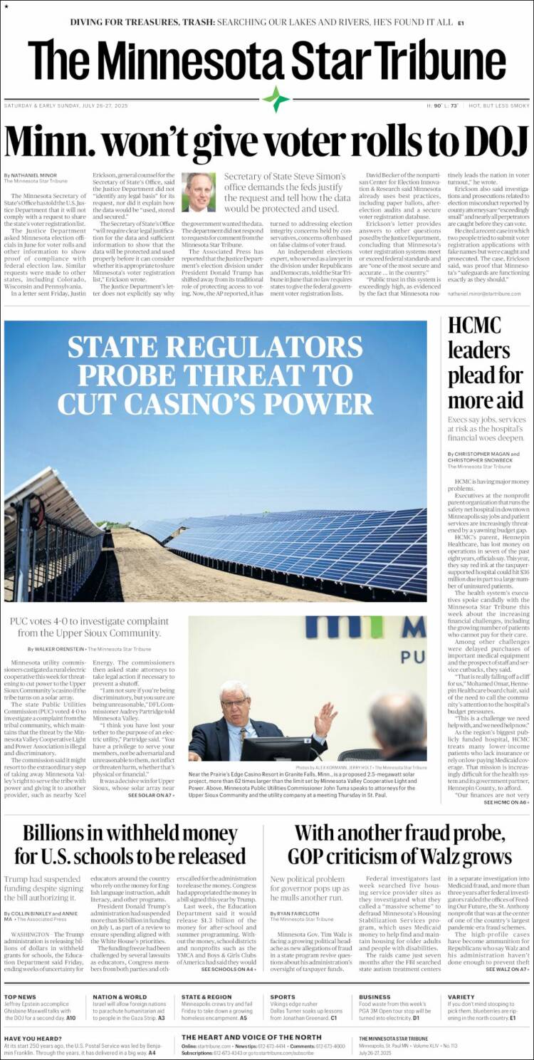 Portada de Star Tribune (USA)