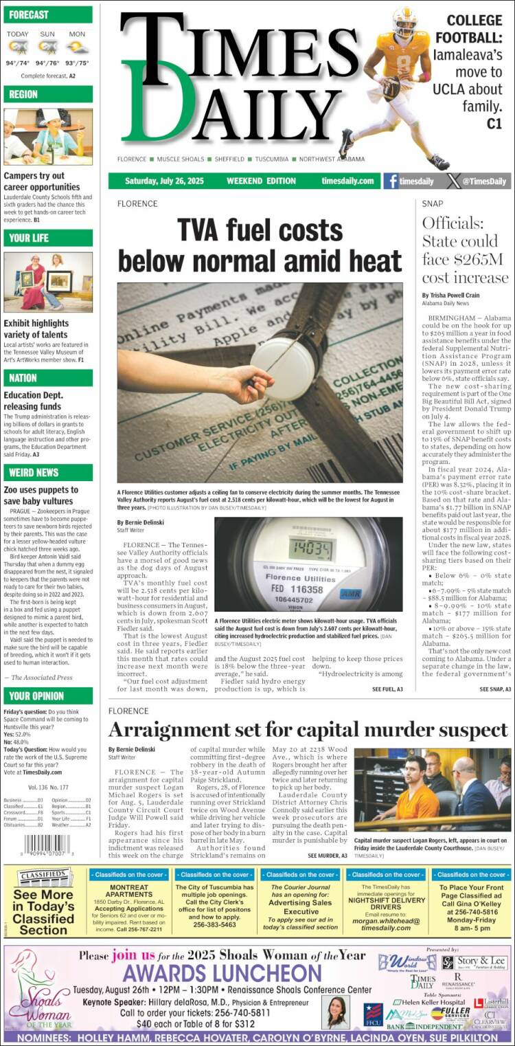 Portada de Times Daily (USA)