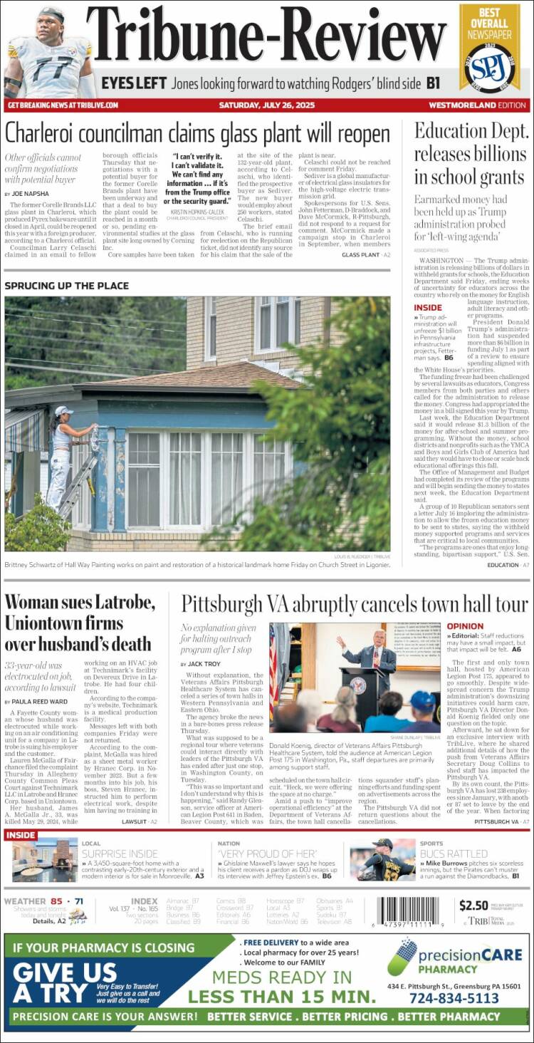 Portada de Tribune-Review (USA)