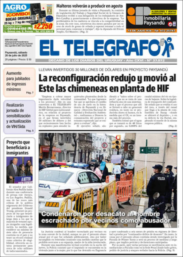 Portada de El Telégrafo (Uruguay)