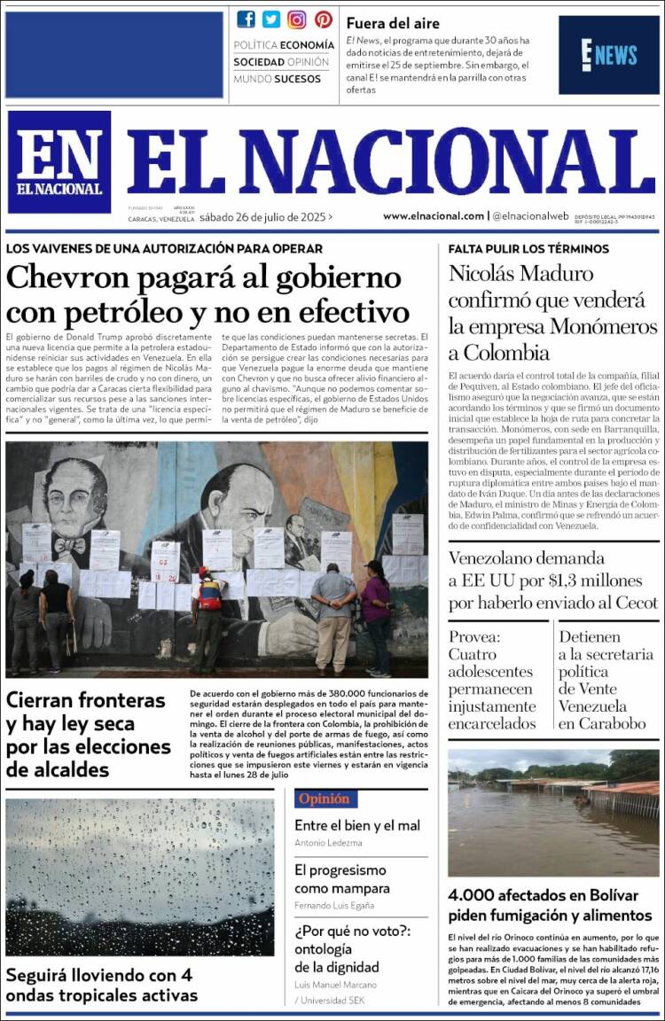 Portada de El Nacional (Venezuela)