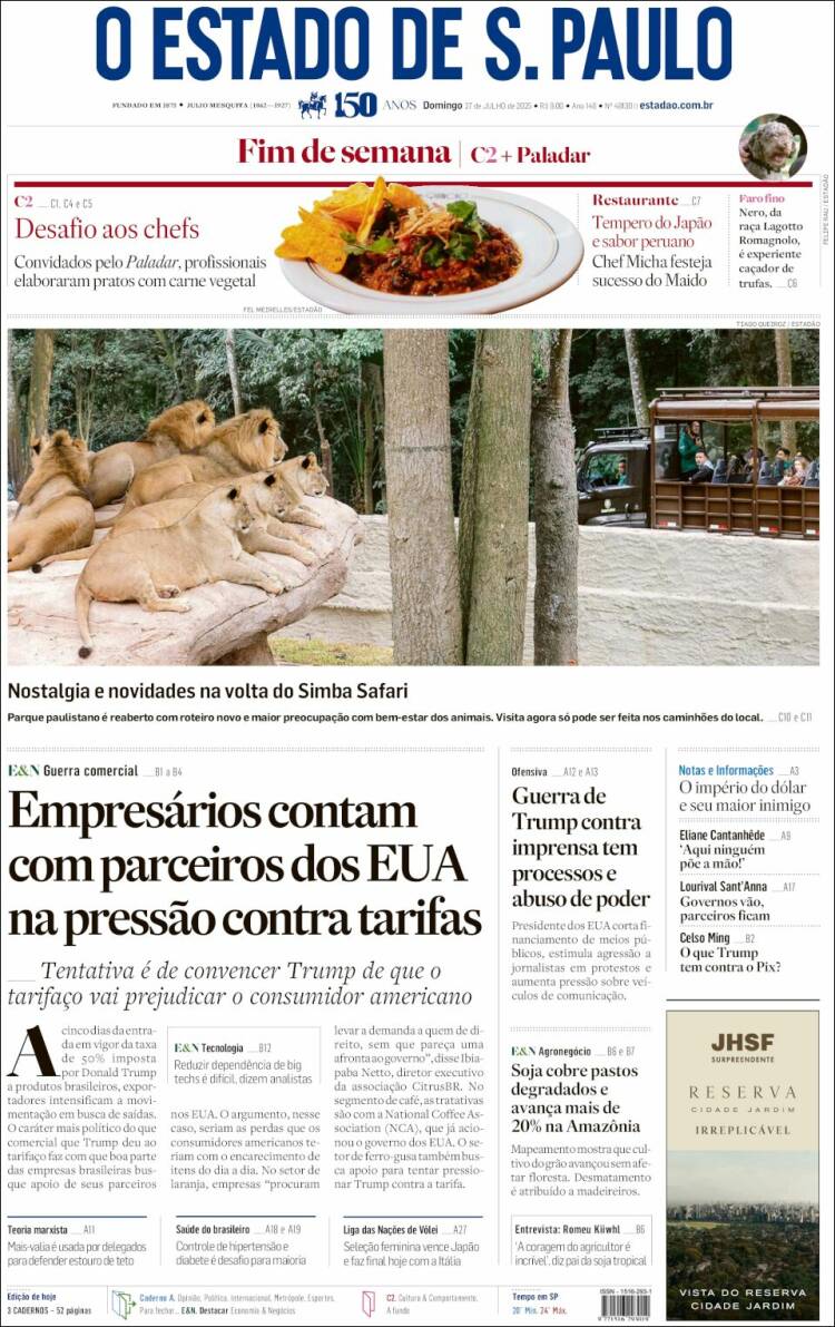 Portada de O Estado de São Paulo (Brasil)