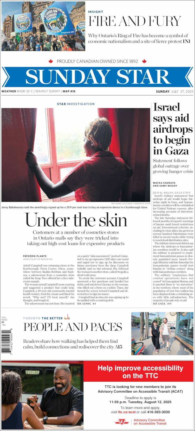 Portada de The Toronto Star (Canadá)