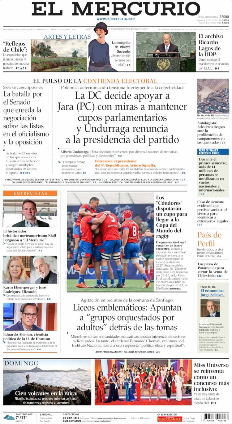 Portada de El Mercurio (Chile)