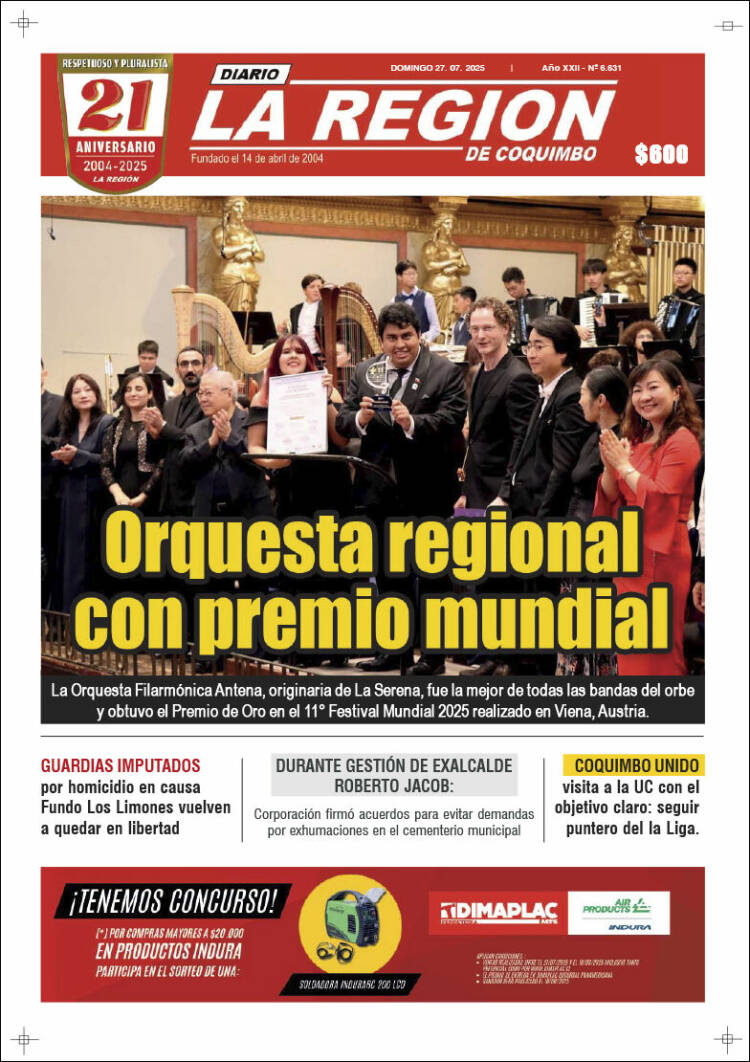 Portada de Diario La Región de Coquimbo (Chile)