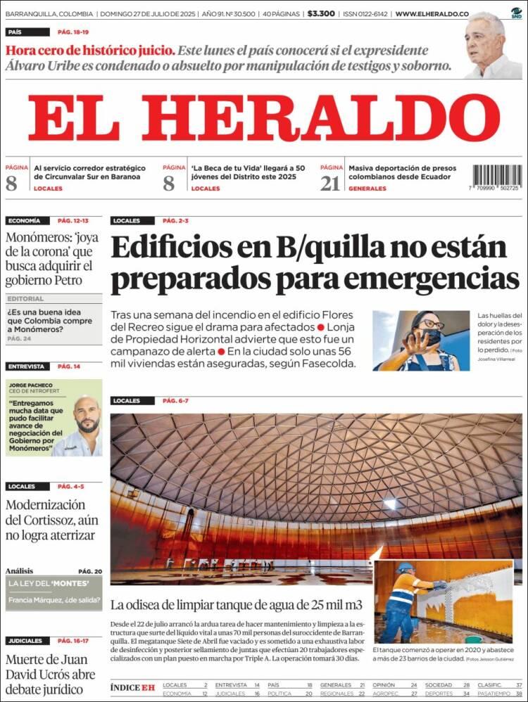 Portada de El Heraldo (Colombia)