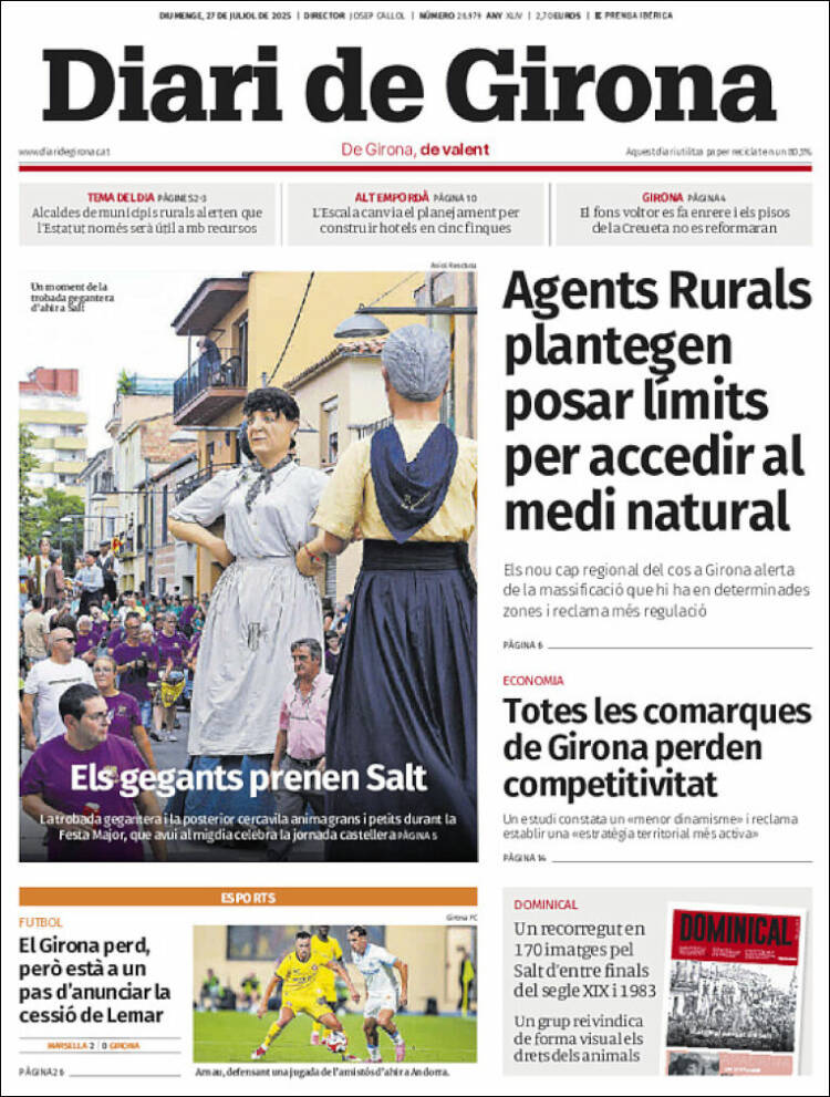 Portada de Diari de Girona (España)