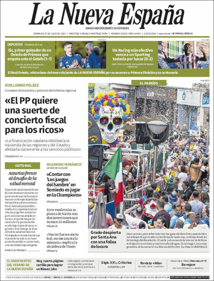 Portada de La Nueva España (España)
