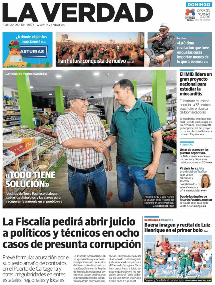 Portada de La Verdad de Murcia (Espagne)