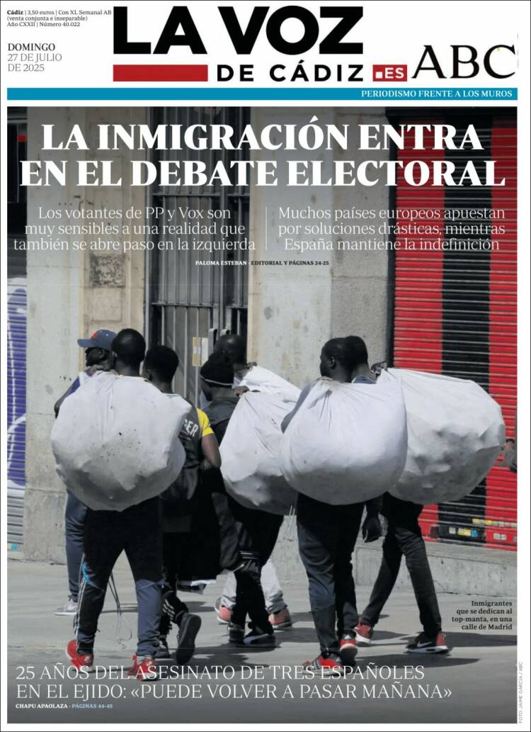 Portada de La Voz de Cádiz (España)