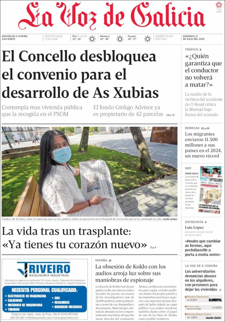 Portada de La Voz de Galicia (España)
