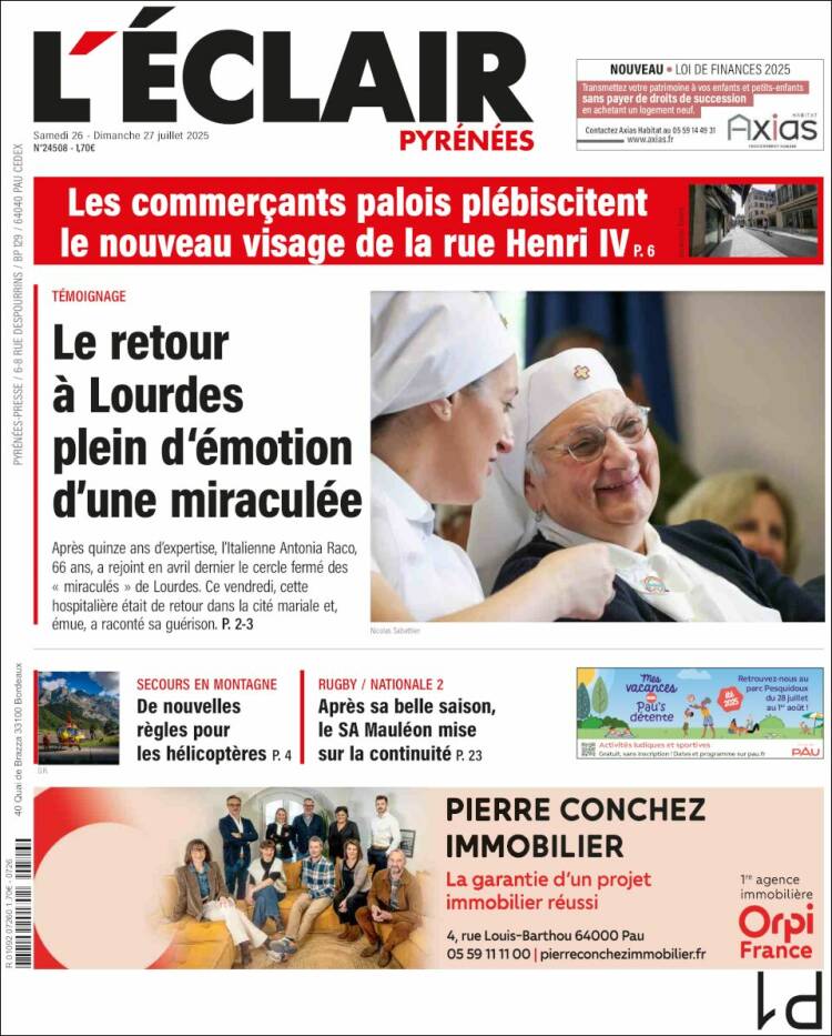 Portada de L'Eclair des Pyrénées (France)