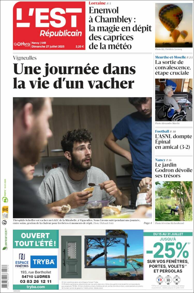 Portada de L'Est Republicain (France)