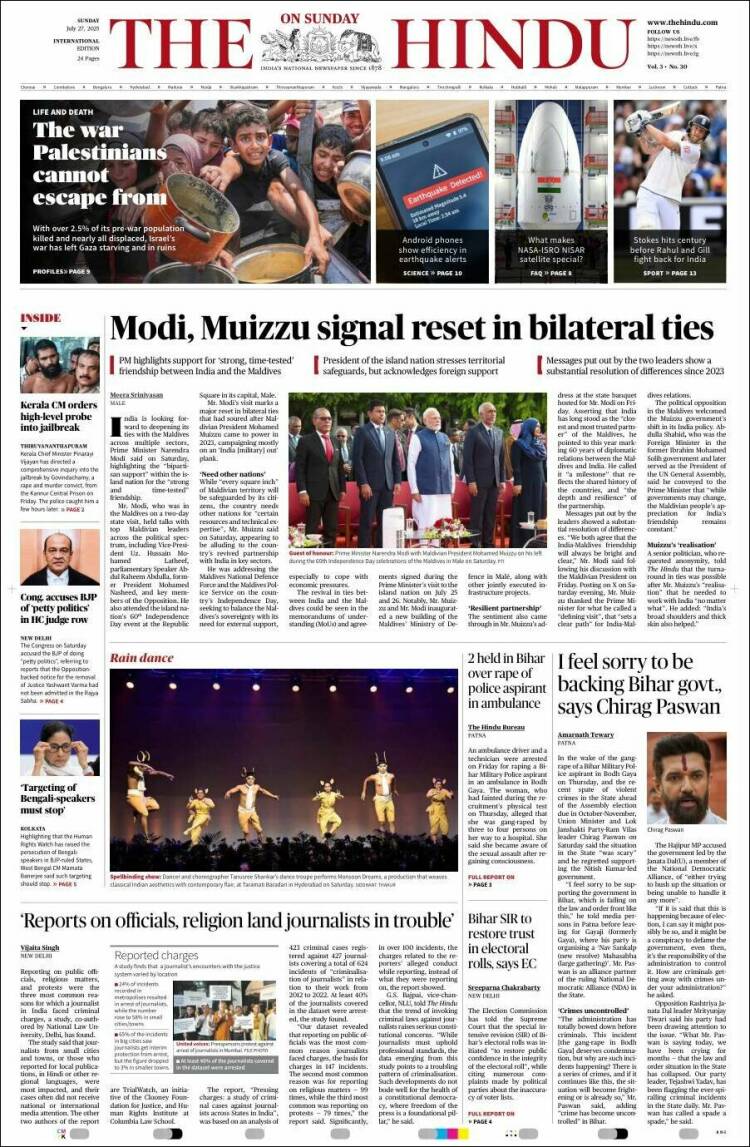 Portada de The Hindu (India)