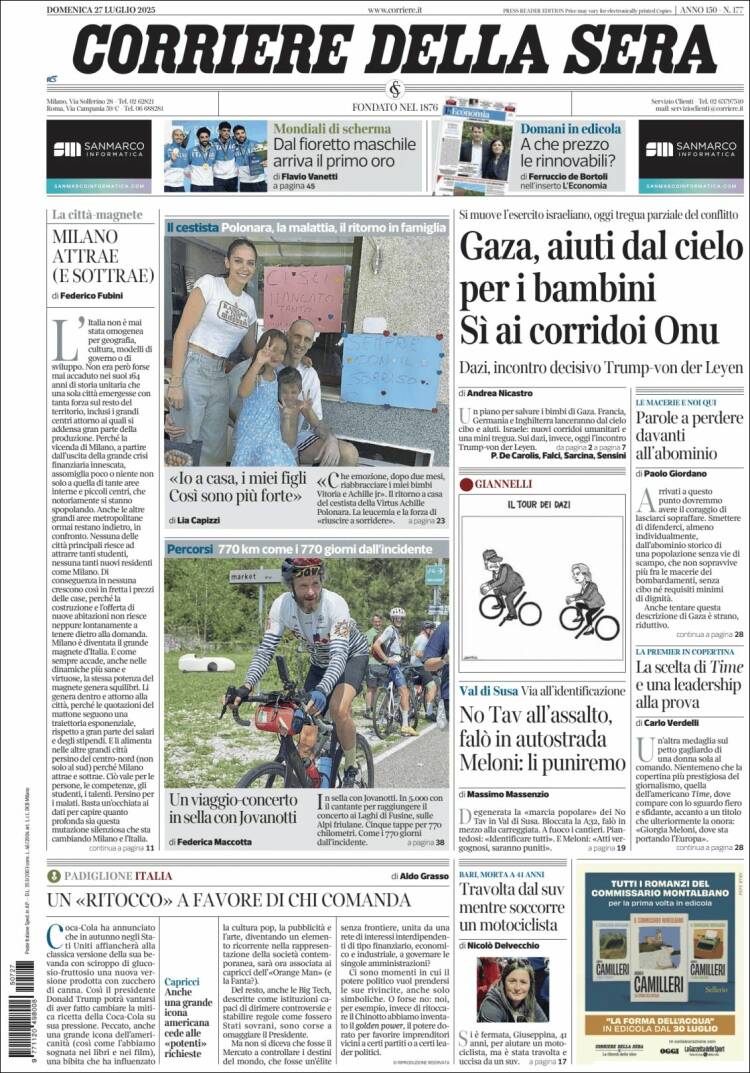 Portada de Corriere della Sera (Italie)
