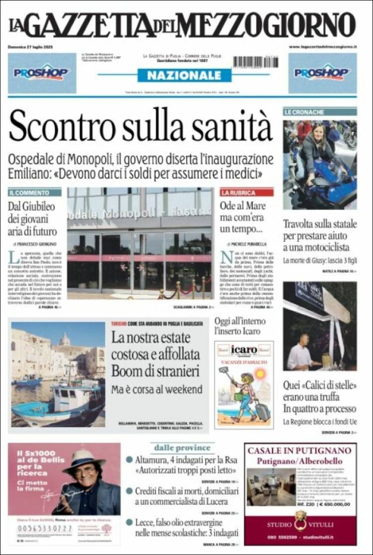 Portada de La Gazzetta del Mezzogiorno (Italy)