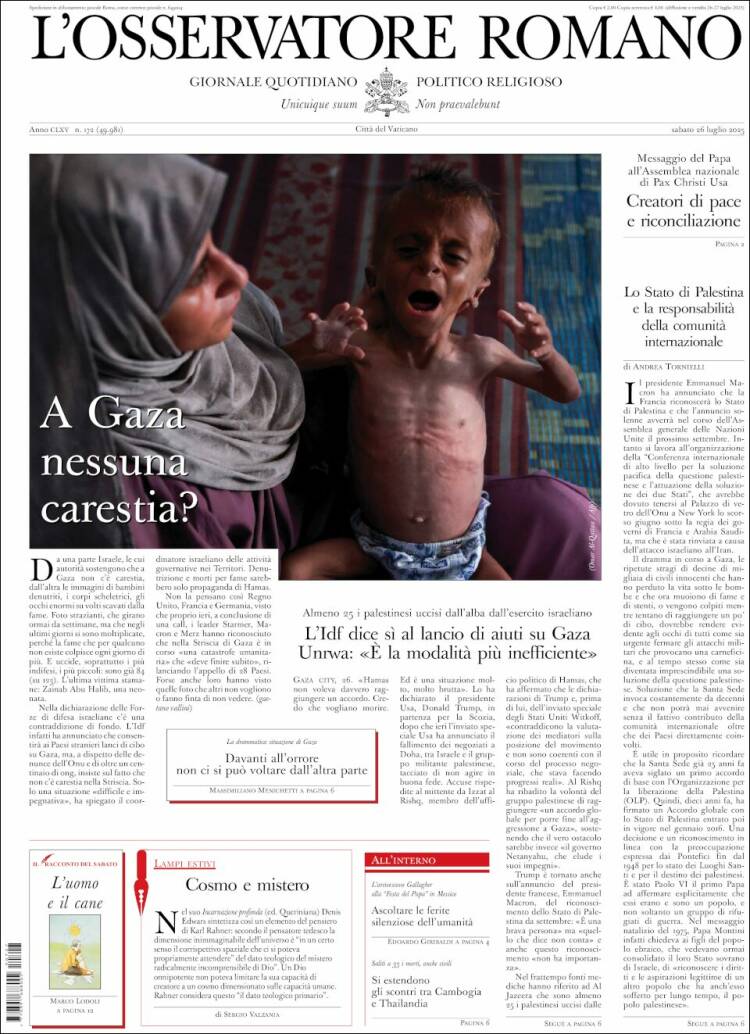 Portada de L'Osservatore Romano (Italie)