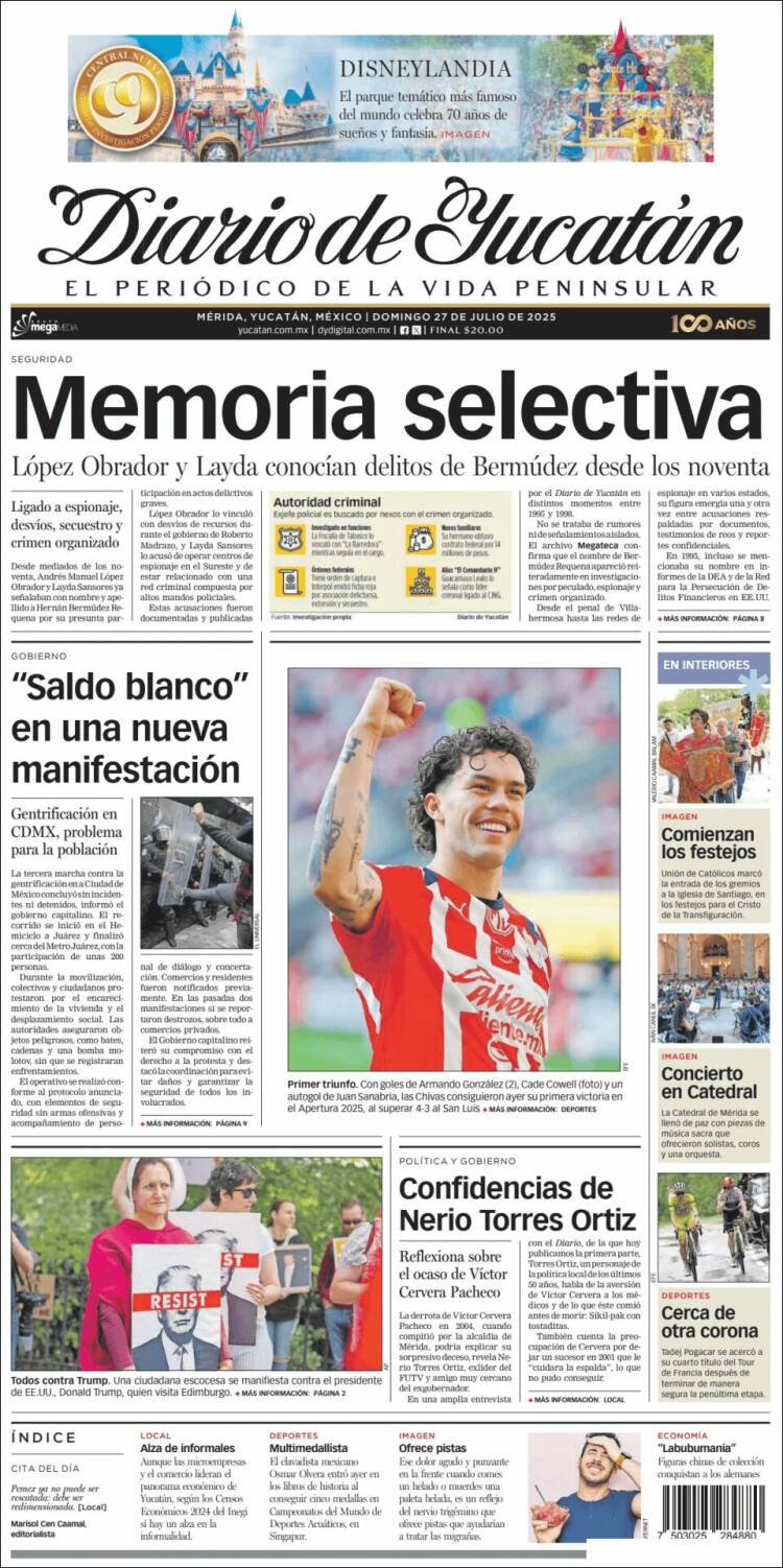 Portada de Diario de Yucatán (México)