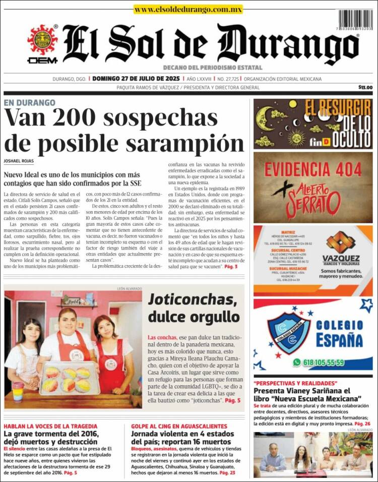 Portada de El Sol de Durango (Mexico)