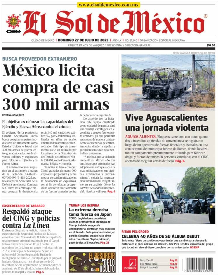Portada de El Sol de México (Mexique)