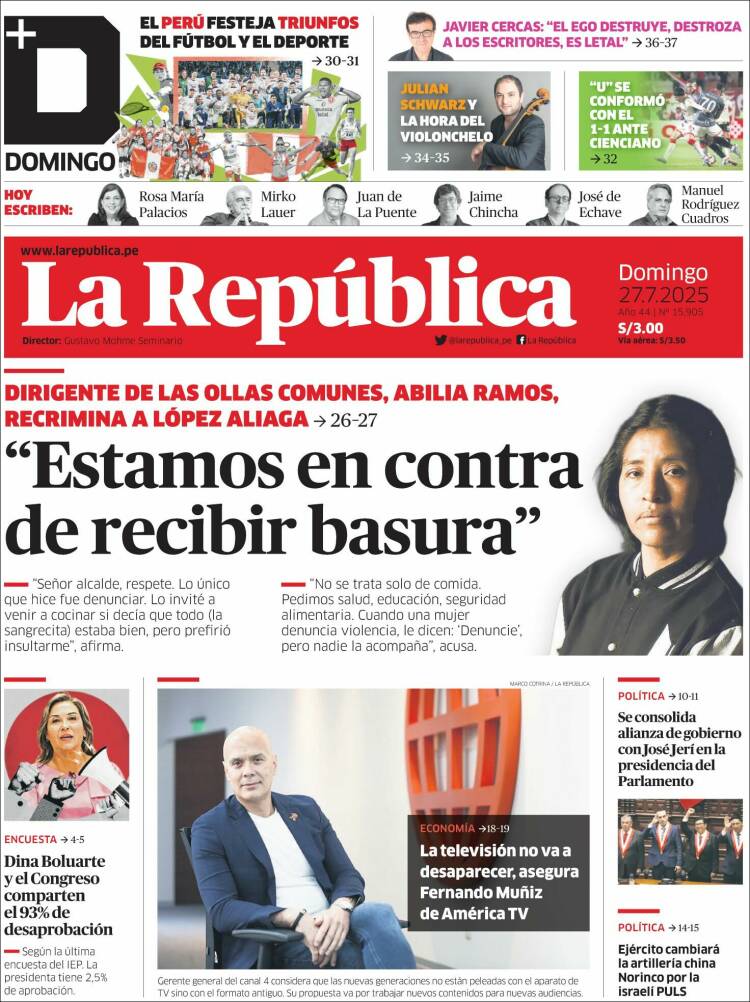 Portada de La Republica (Peru)