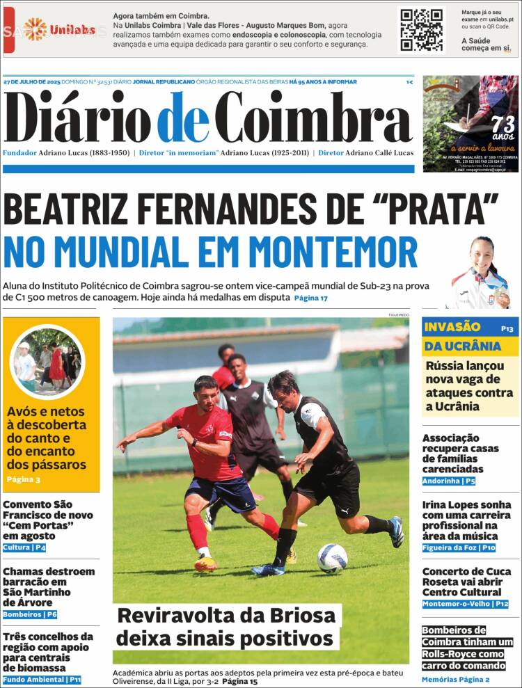Portada de Diário de Coimbra (Portugal)