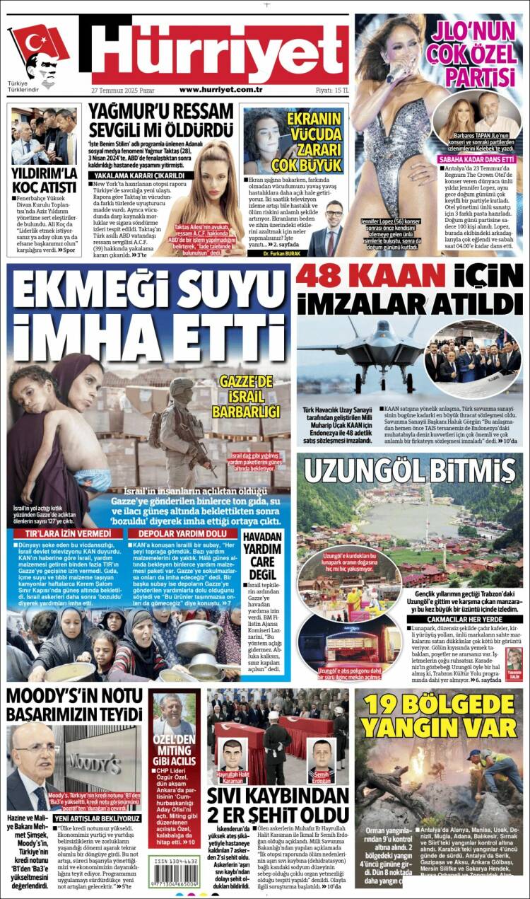 Portada de Hürriyet (Turquie)