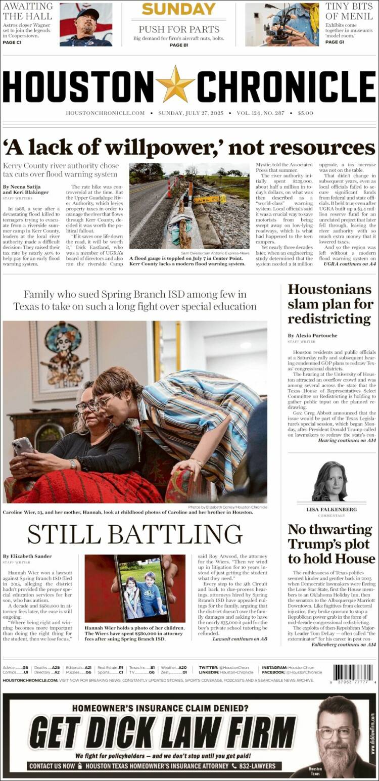 Portada de Houston Chronicle (USA)