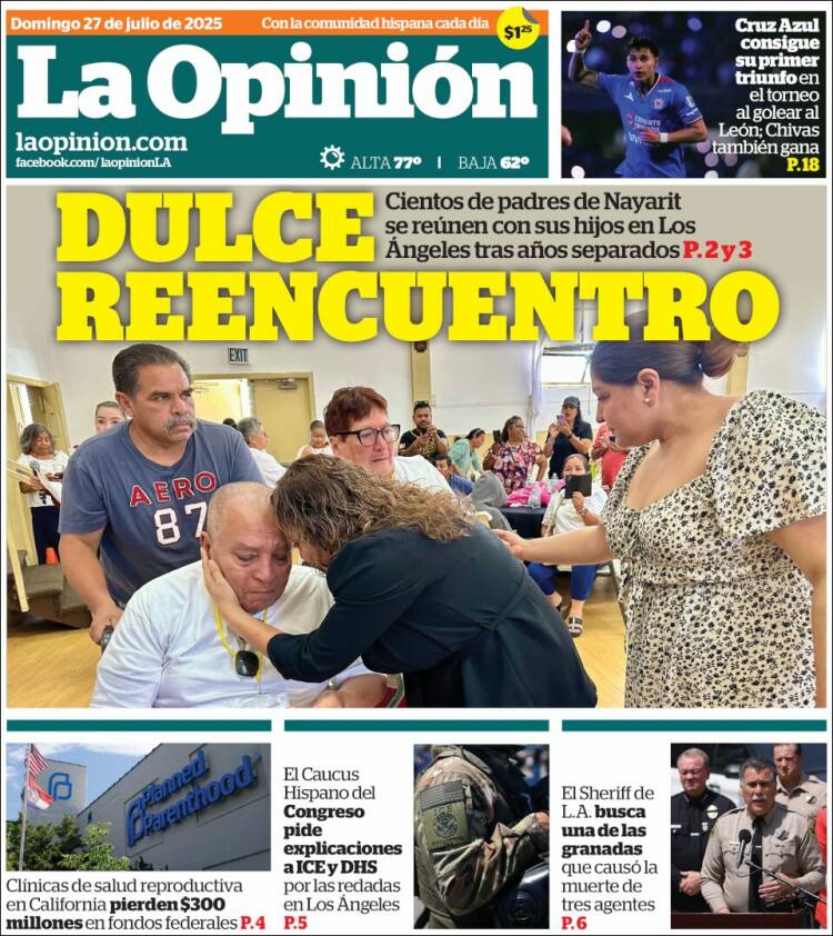 Portada de La Opinión (USA)