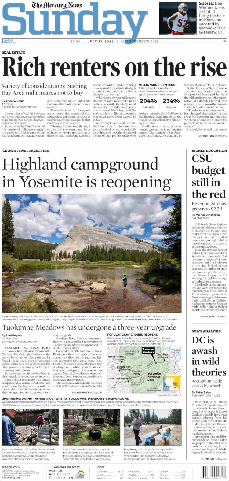 Portada de San Jose Mercury News (USA)