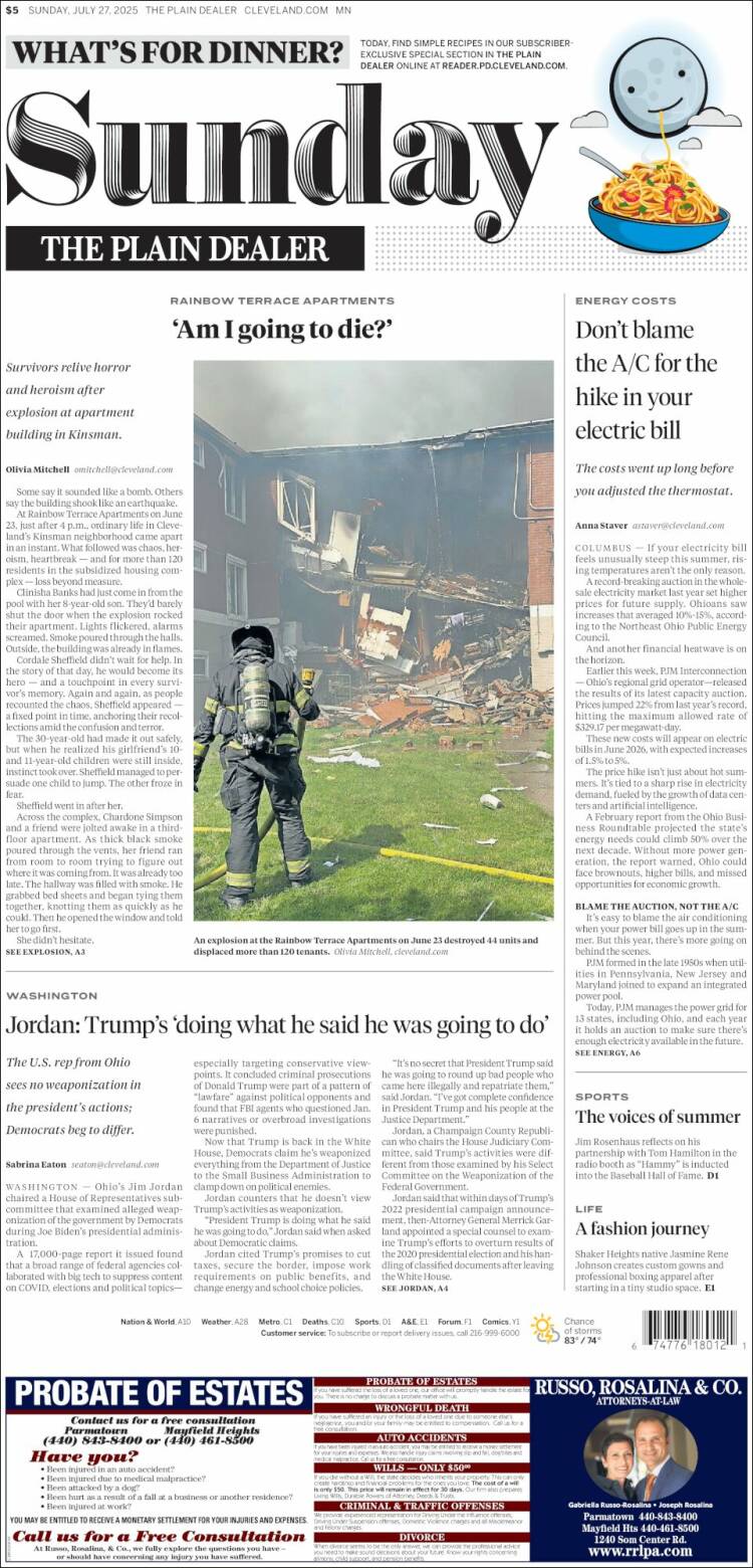 Portada de The Plain Dealer (États-Unis)
