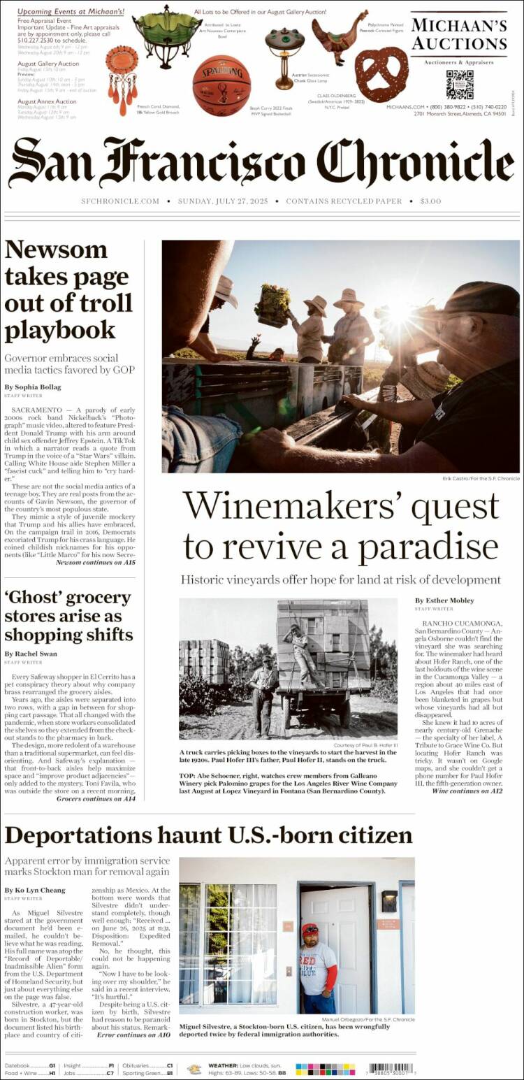 Portada de San Francisco Chronicle (USA)