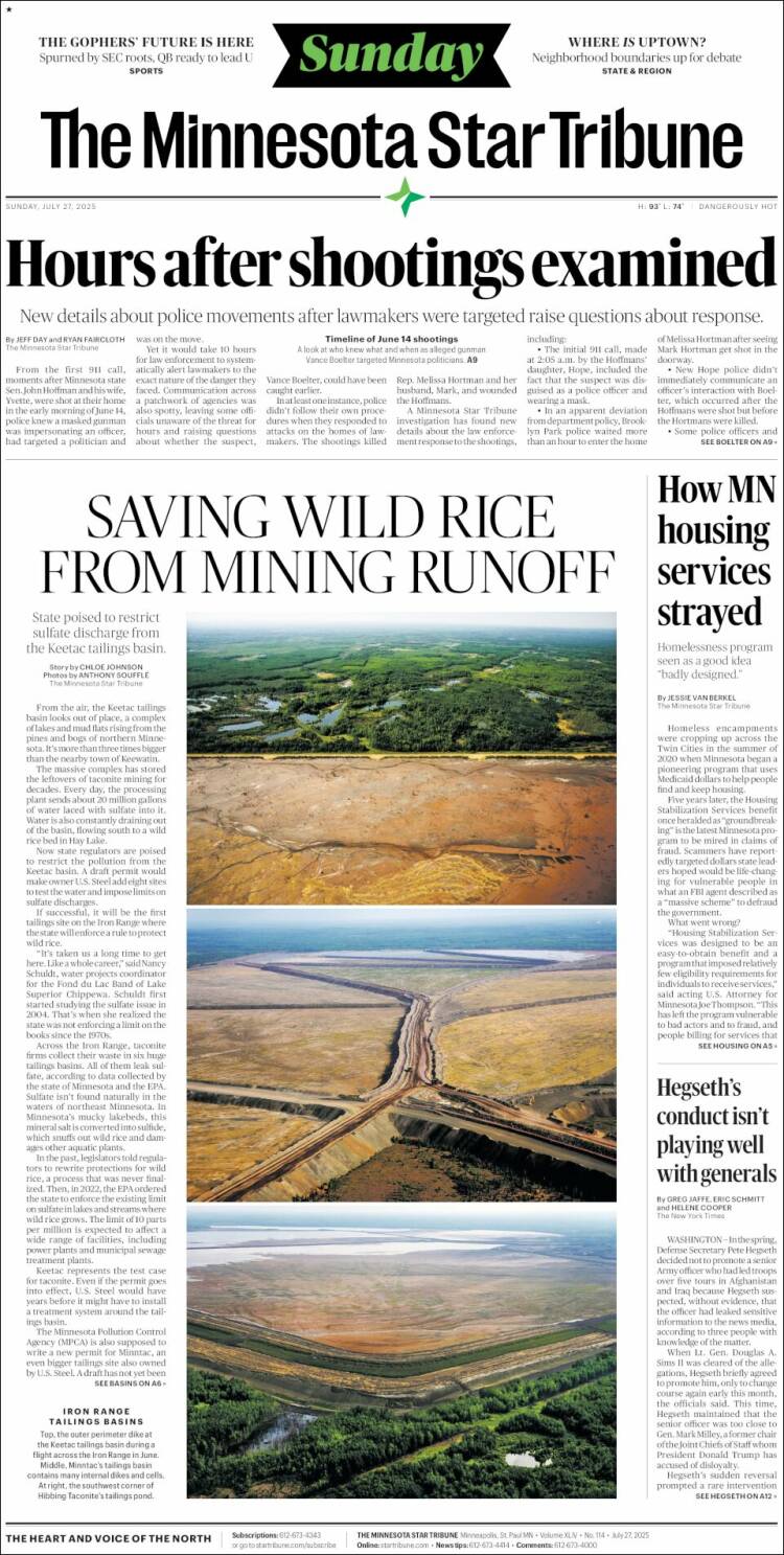 Portada de Star Tribune (États-Unis)