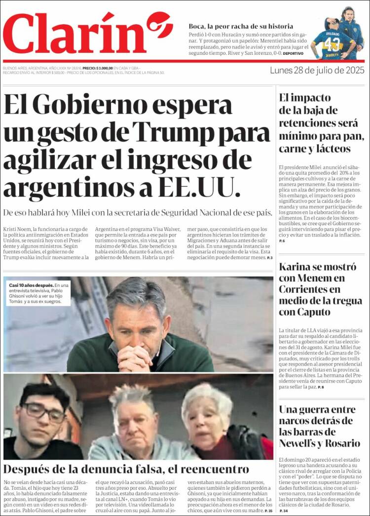 Portada de Clarín (Argentina)