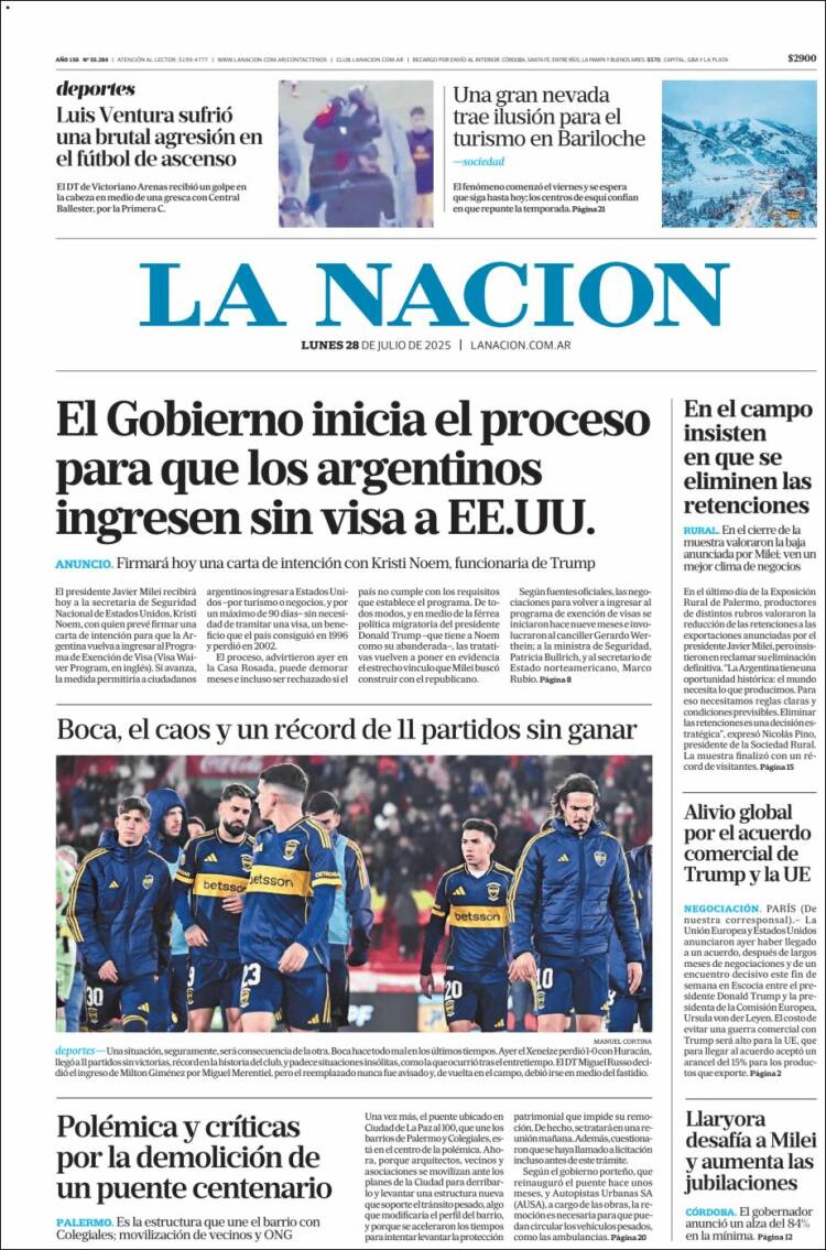 Portada de La Nación (Argentina)