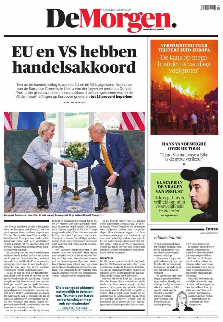 Portada de De Morgen (Belgium)