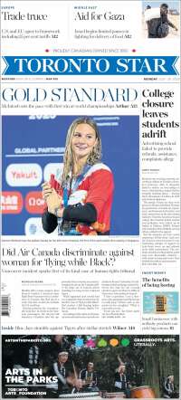 Portada de The Toronto Star (Canadá)