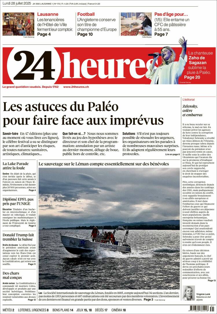 Portada de 24 Heures (Switzerland)