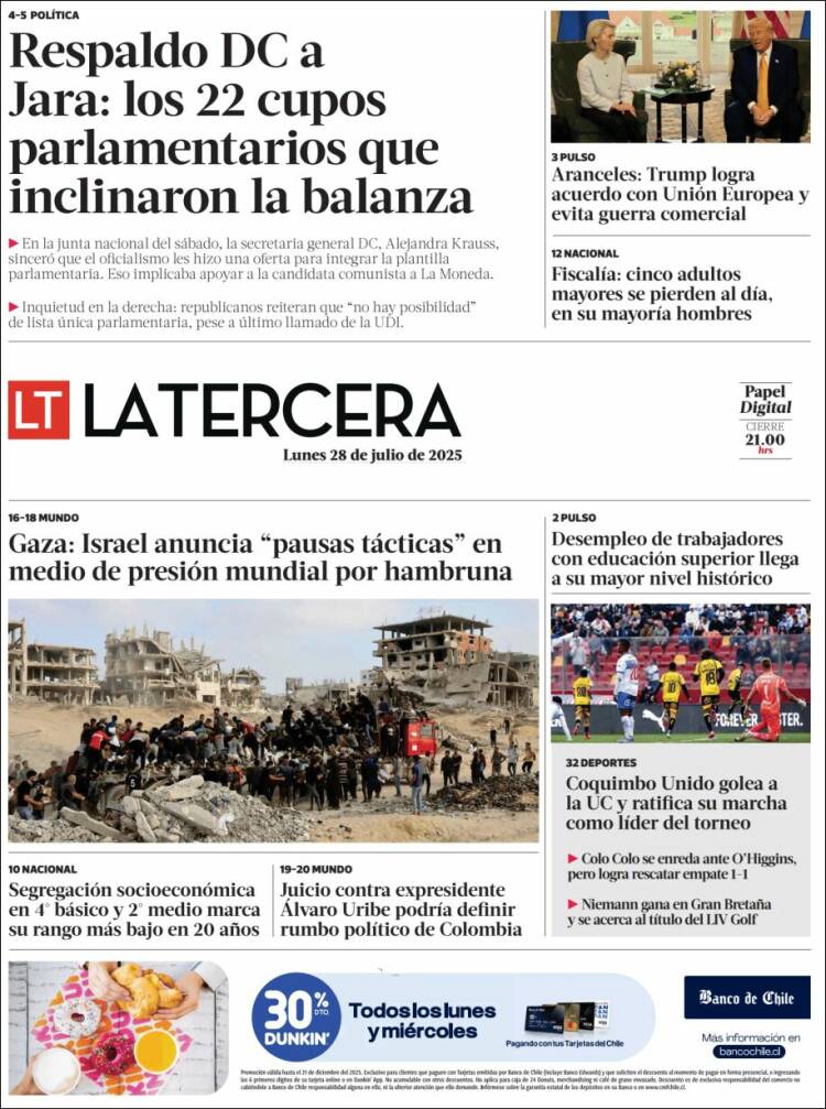 Portada de La Tercera (Chile)