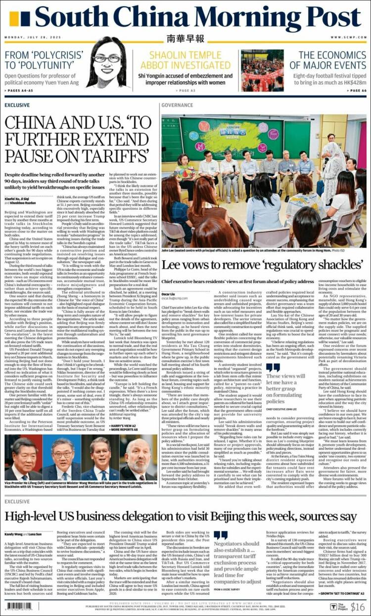 Portada de South China Morning Post (China)