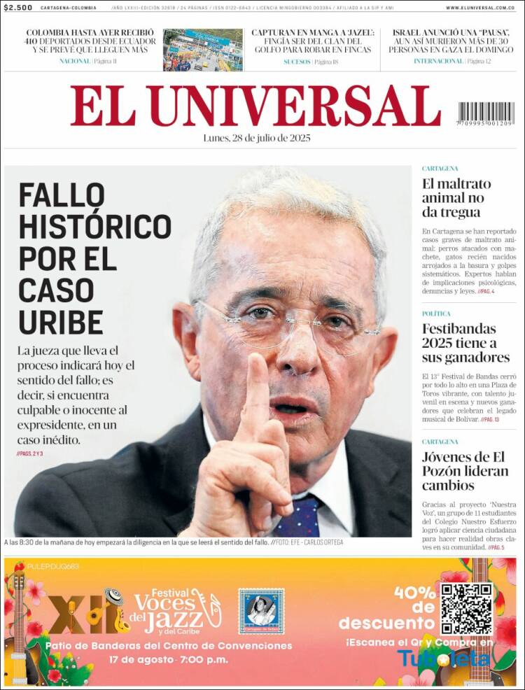 Portada de El Universal (Colombia)