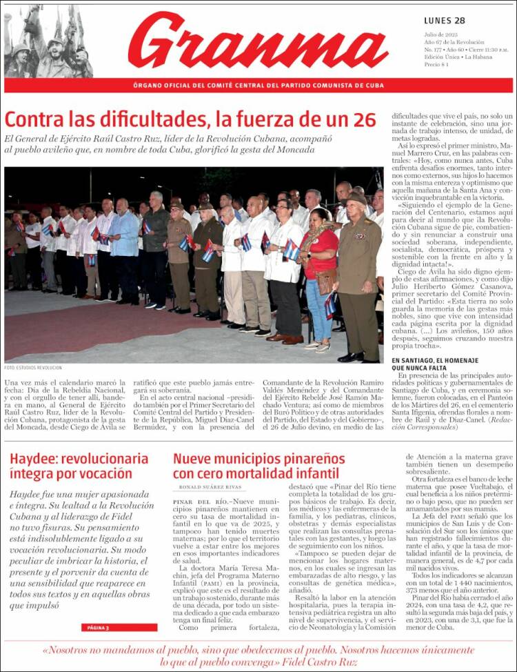 Portada de Granma (Cuba)