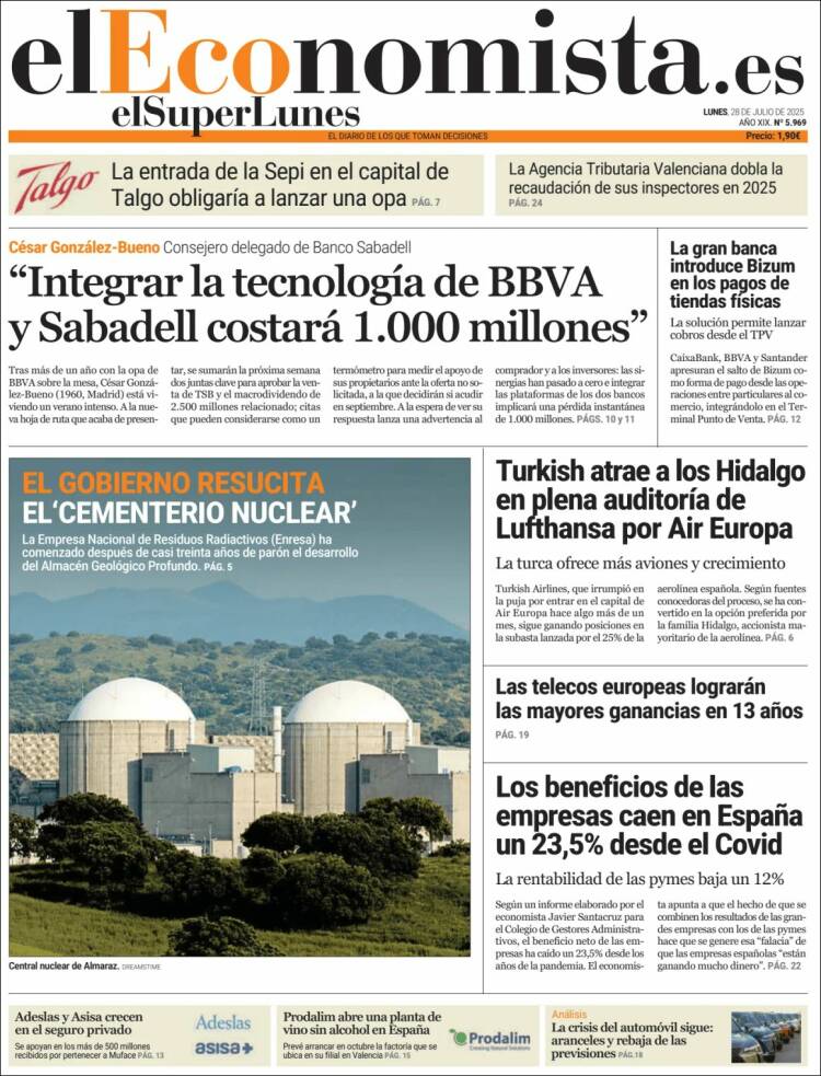 Portada de El Economista (España)