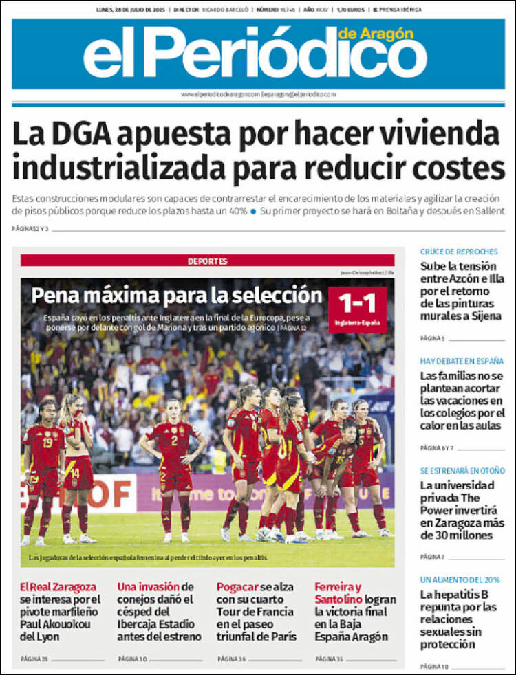 Portada de El Periódico de Aragón (Spain)