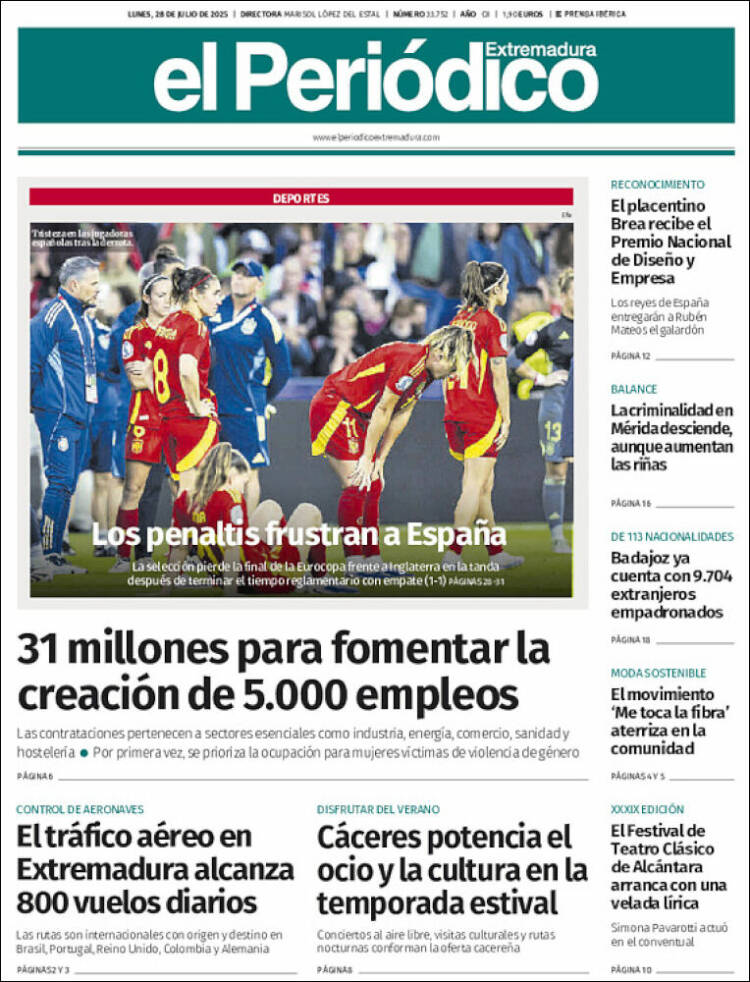 Portada de El Periódico de Extremadura (España)