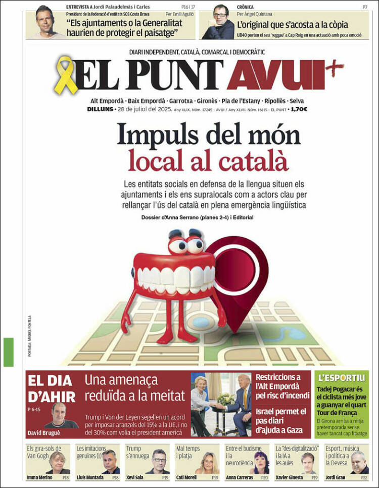 Portada de El Punt Avui - Girona (Espagne)