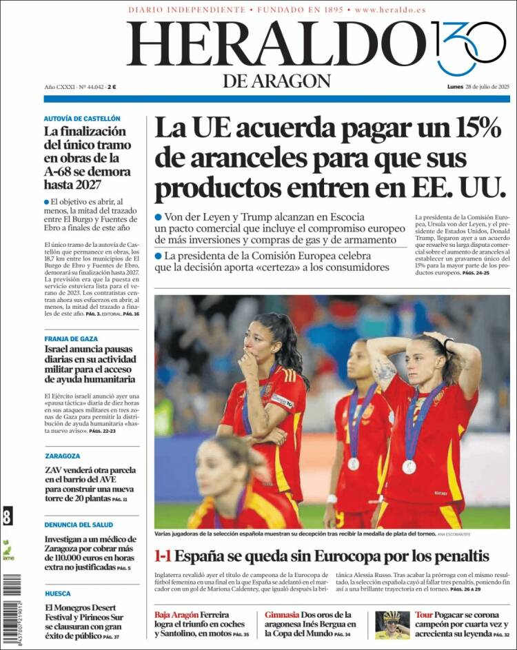 Portada de Heraldo de Aragón (España)