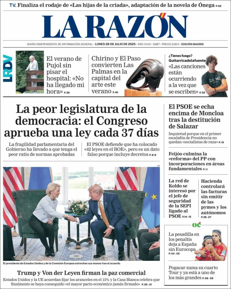 Portada de La Razón (Espagne)